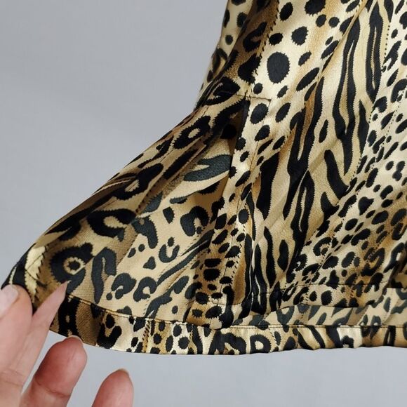 L SATIN LEOPARD Black Brown Long Sleeve button front lounge top blouse LARGE - Picture 10 of 14